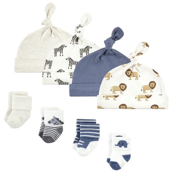 slide 1 of 1, Hudson Baby Infant Boy Cap and Socks Set, Safari, 0-9 Months - Safari 0-9 Months - Safari