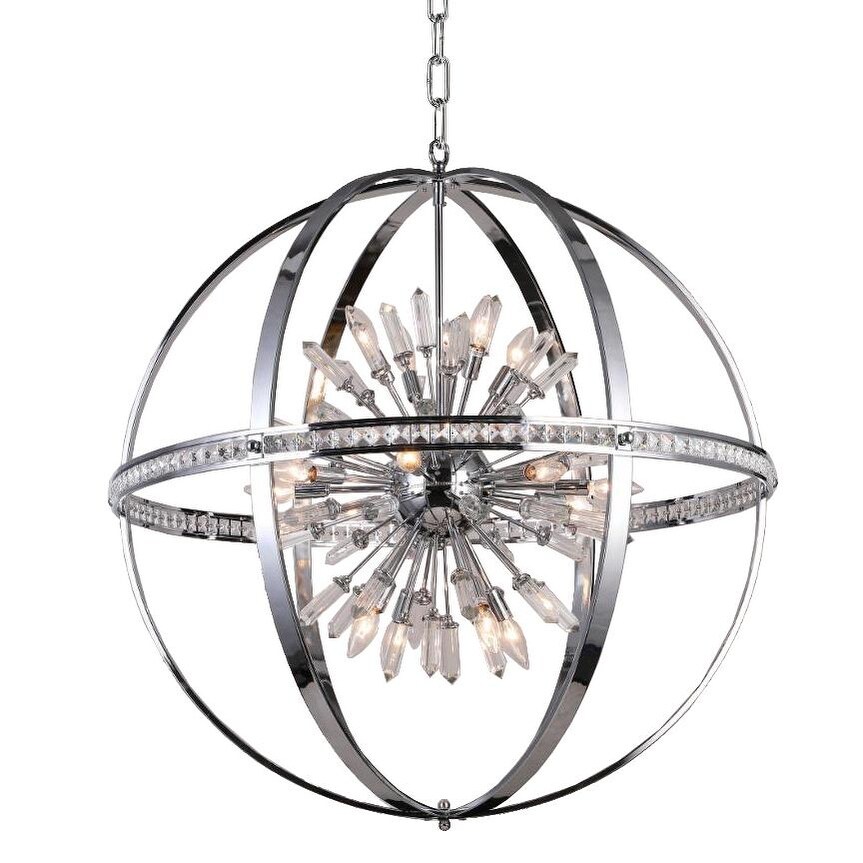 Spherical Orb Chandelier Chrome 16 Light H 36" W 36" - Chandeliers For Bedrooms by Overstock.com