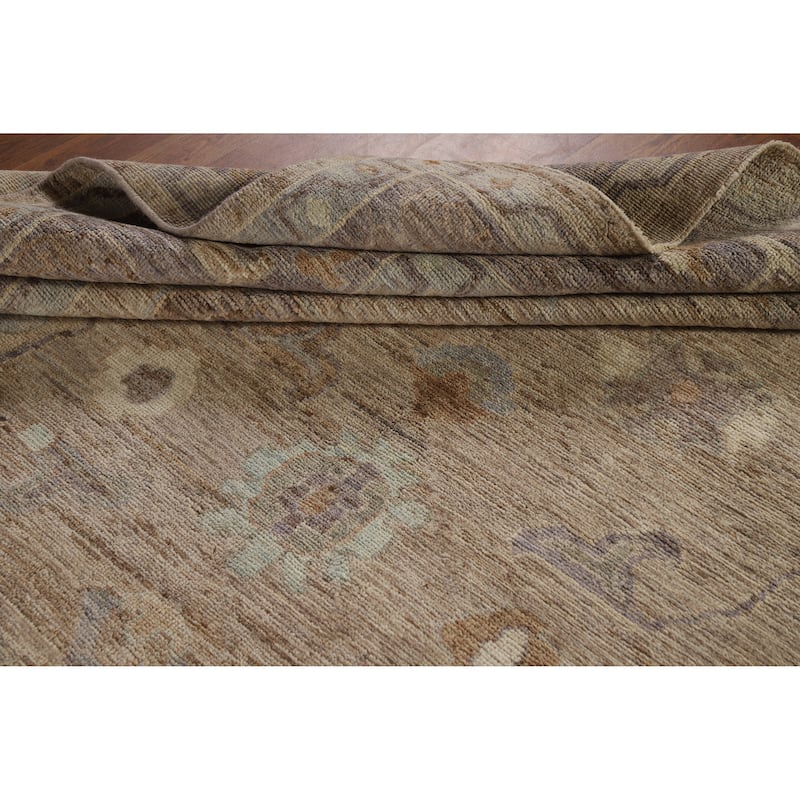 Hand Knotted Oriental 100% Wool Carpet Transitional All-Over Brown Oushak Area Rug - 9' 10'' X 8' 2''