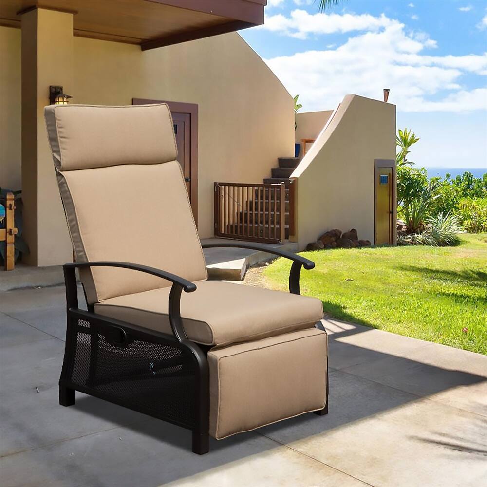 Adjustable Outdoor Lounge Chair with Flip Table Push Back Set of 1