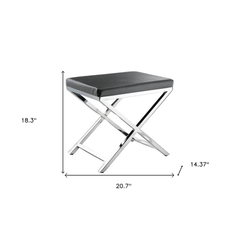 HomeRoots 21" Charcoal and Silver Faux Leather Vanity Chair - 20.7 in. x 18.3 in. x 14.37 in.