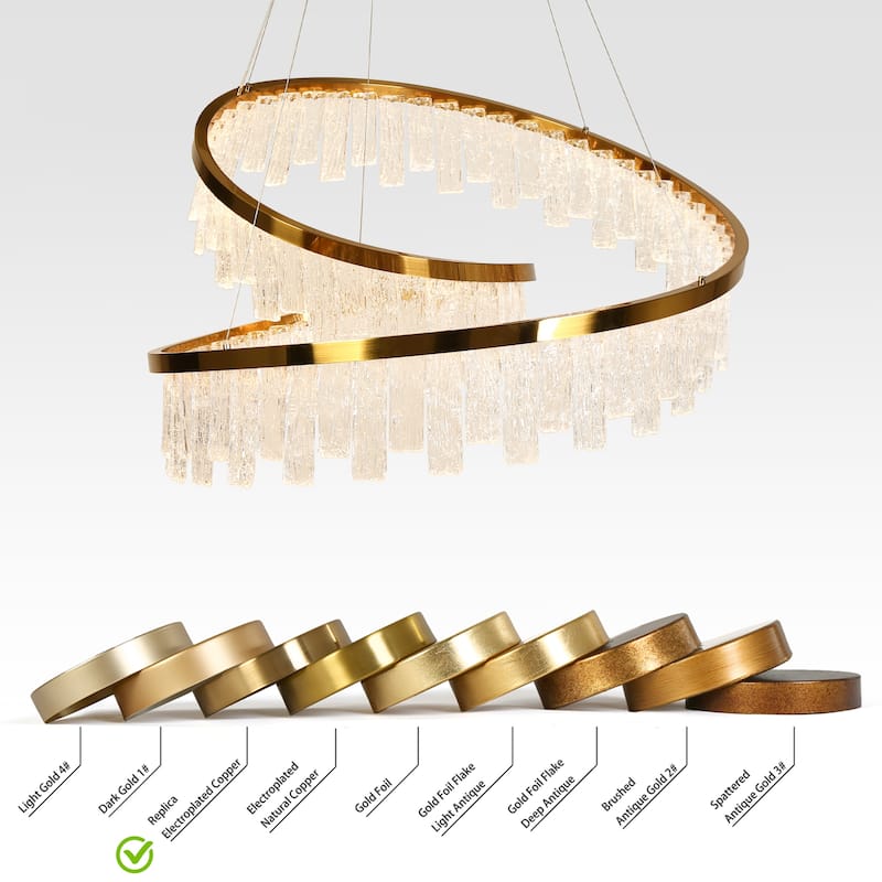 Modern Luxury Gold LED Textured Glass Chandelier for Living Dining Room
