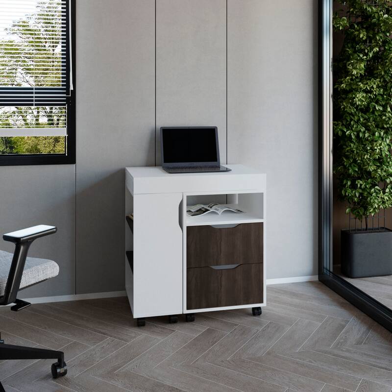 Extendable Desk, 2 Drawers, 4 Shelves, 4 Wheels,Easy Assembly,FSC Certified CPSIA Compliant