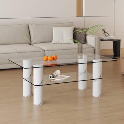47.2" Modern Rectangular Coffee Table with Tempered Glass Shelf, Sturdy Grip and Thick Base Support
