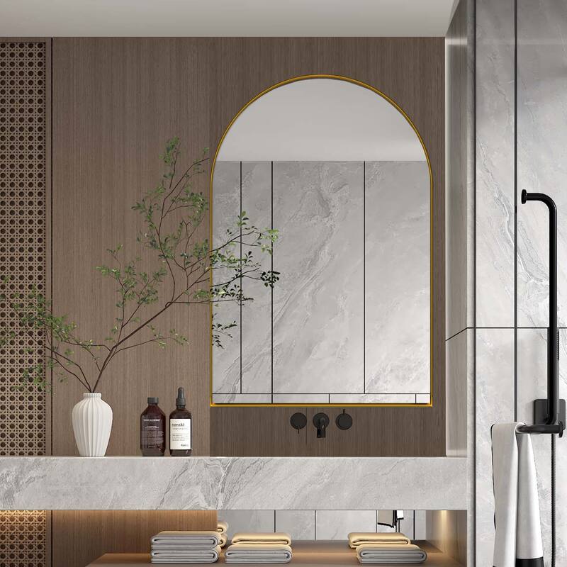 Wall Mount Metal Framed Medicine Cabinet with Storage - Gold  - 24"x36" Arched