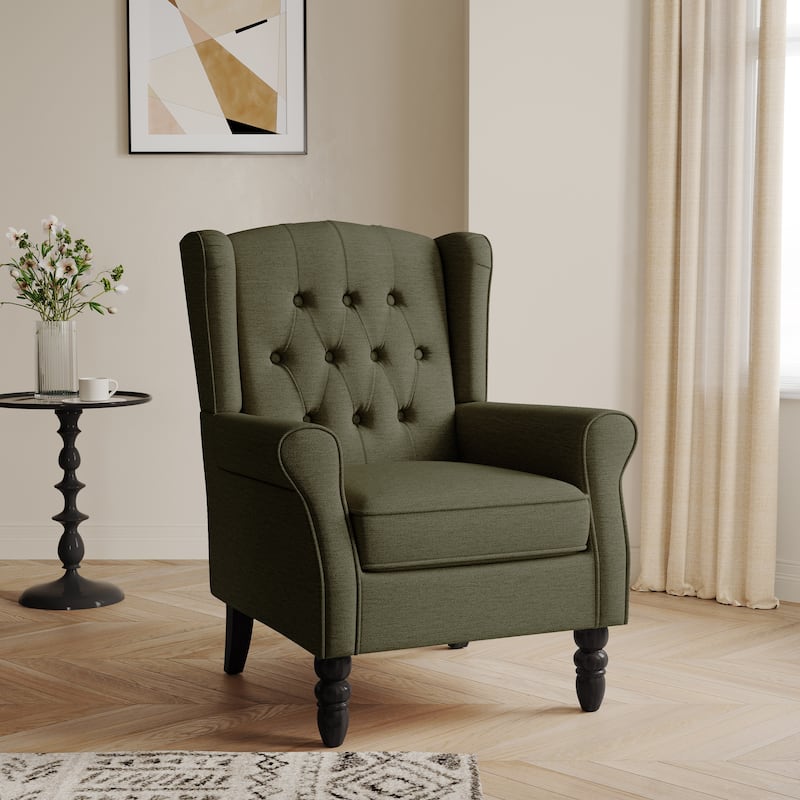 Button-Tufted Accent Chair Wingback Armchair - 38"H - Green