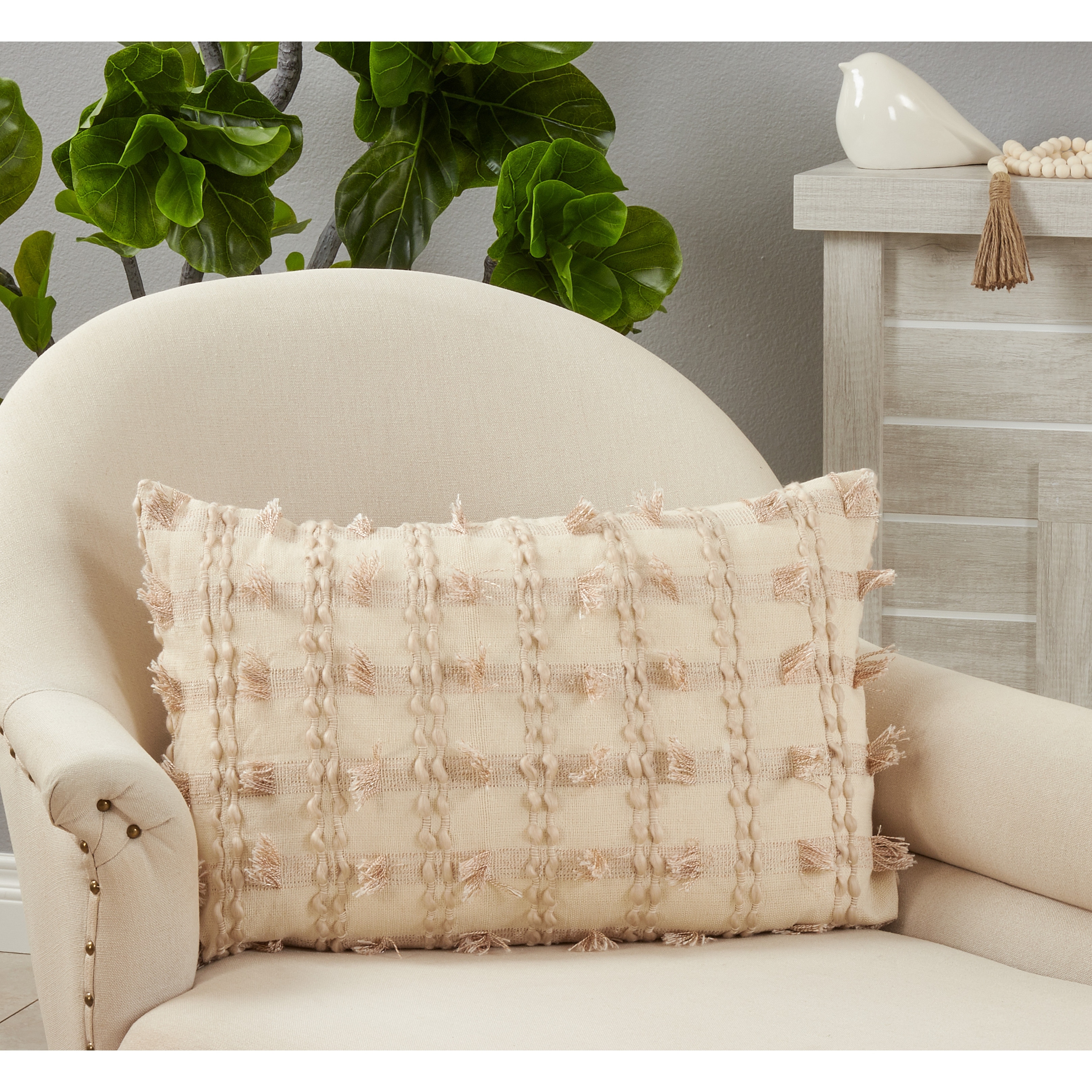 Throw Pillow With Fringe Striped Design