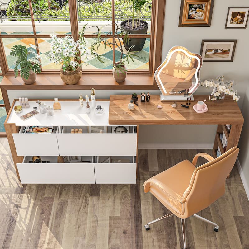 Dual-Purpose Desk Dressing Table Dresser White Working Desk Rotating