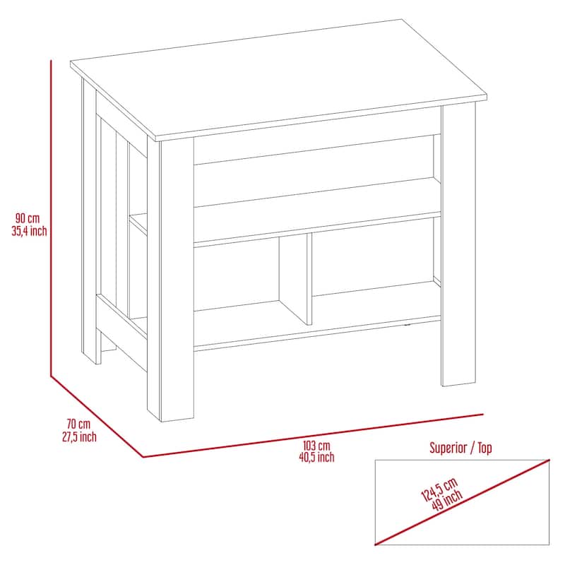Two-Tone Kitchen Island with Large Tabletop, Open Shelves, and Legroom Workstation for Meal Prep or Display