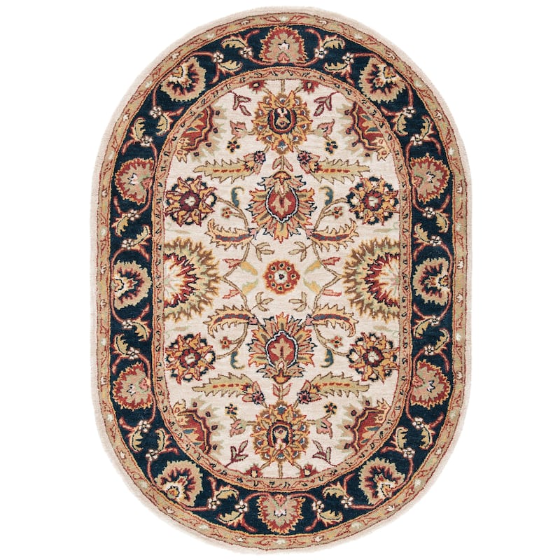 SAFAVIEH Handmade Classic Juliya Traditional Oriental Wool Rug - 7'6" x 9'6" Oval - Ivory/Navy