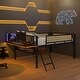 preview thumbnail 42 of 69, Metal Loft Bed with Rectangular Desk, LED lights, Storage Shelves and Hanging Storage Compartments, Safety Guard and Ladder