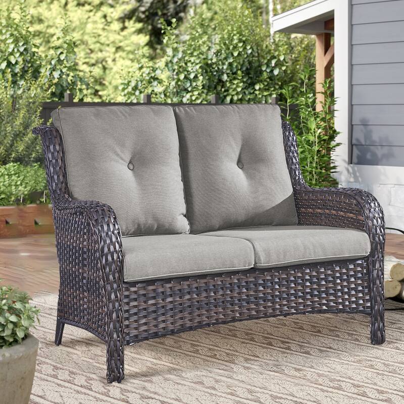 Outdoor Loveseat Sofa 2-Seat Sofa Brown-Grey - Brown