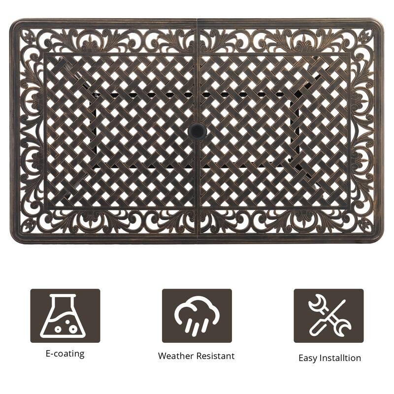 Karlhome Outdoor 59 inch Cast Aluminum Dining Table with Umbrella Hole