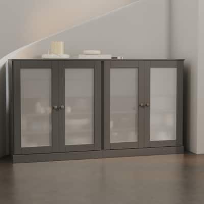 Palace Imports 100% Solid Wood 64" Sideboard with Frosted Glass Doors, 4-Drawers and Adjustable Shelves