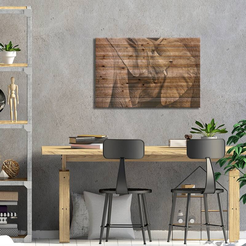 Elephant Interaction Print On Wood by Jane Rix - Multi-Color