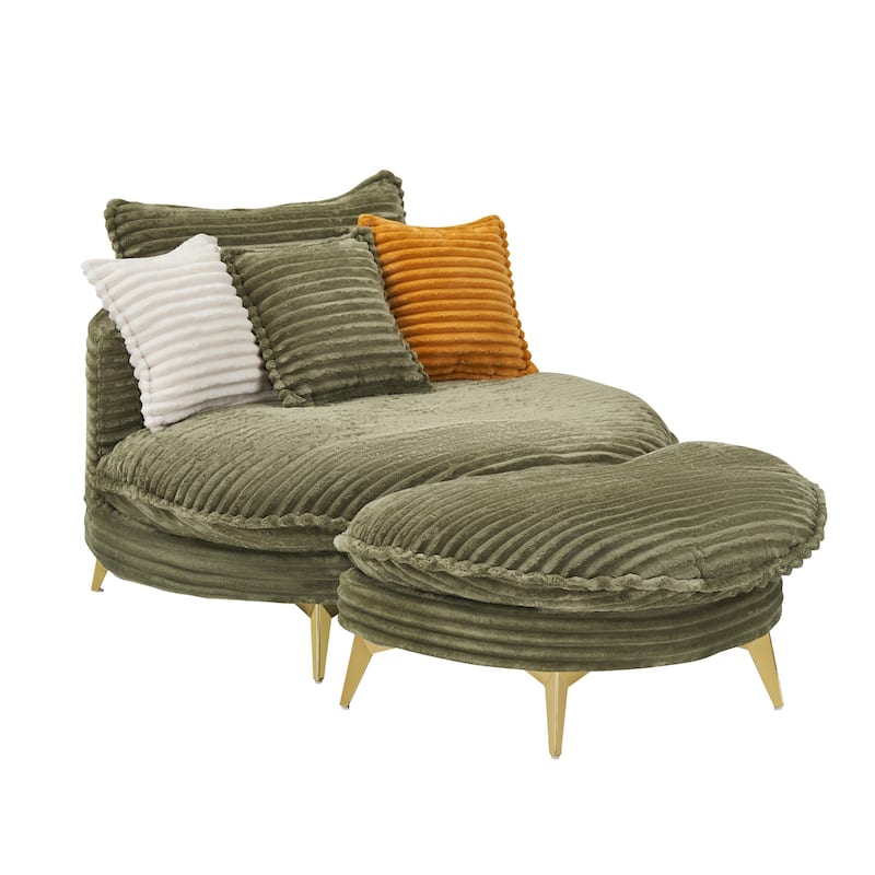 Comfortable Upholstered Armless Chair with Ottoman
