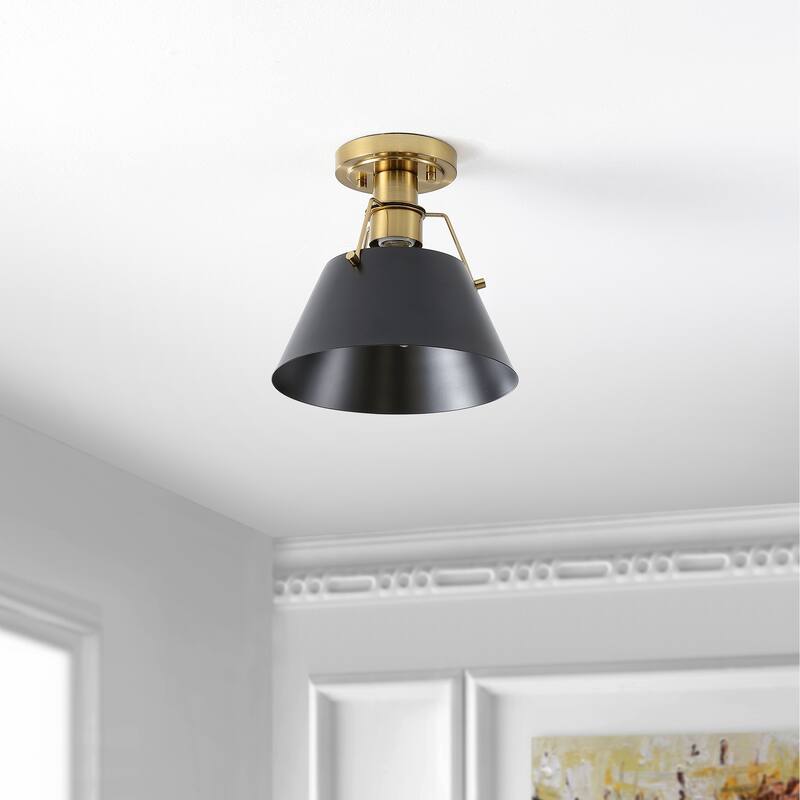 SAFAVIEH Lighting Ingrid Flush Mount - 12" W x 8" D x 8" H - Brass/Black - 12Wx8Dx8H