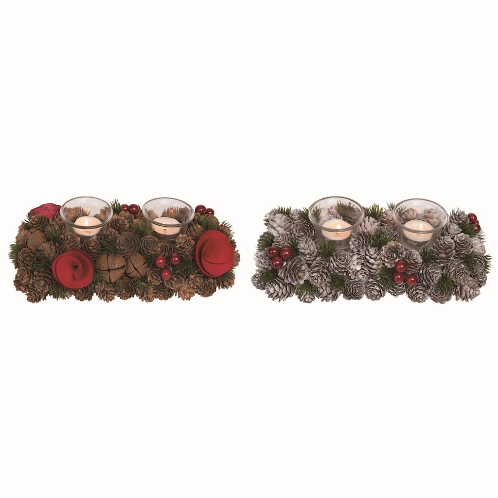 Transpac Rosette Tealight Holder w/Bells Set of 2 Christmas Home Decorations