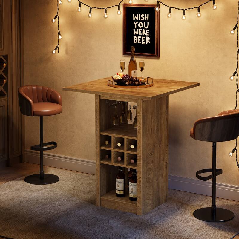 4-Tier Square Bar Table, 31.5-Inch Wood Counter Height Home Bar Unit