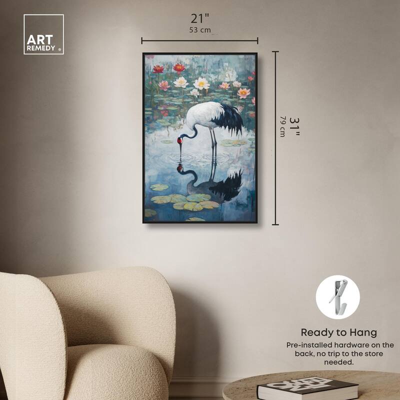 Crane in Lilies Canvas by Art Remedy