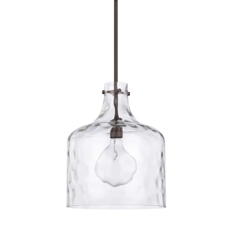 1-Light Clear Water Glass Shade Pendant - Bronze