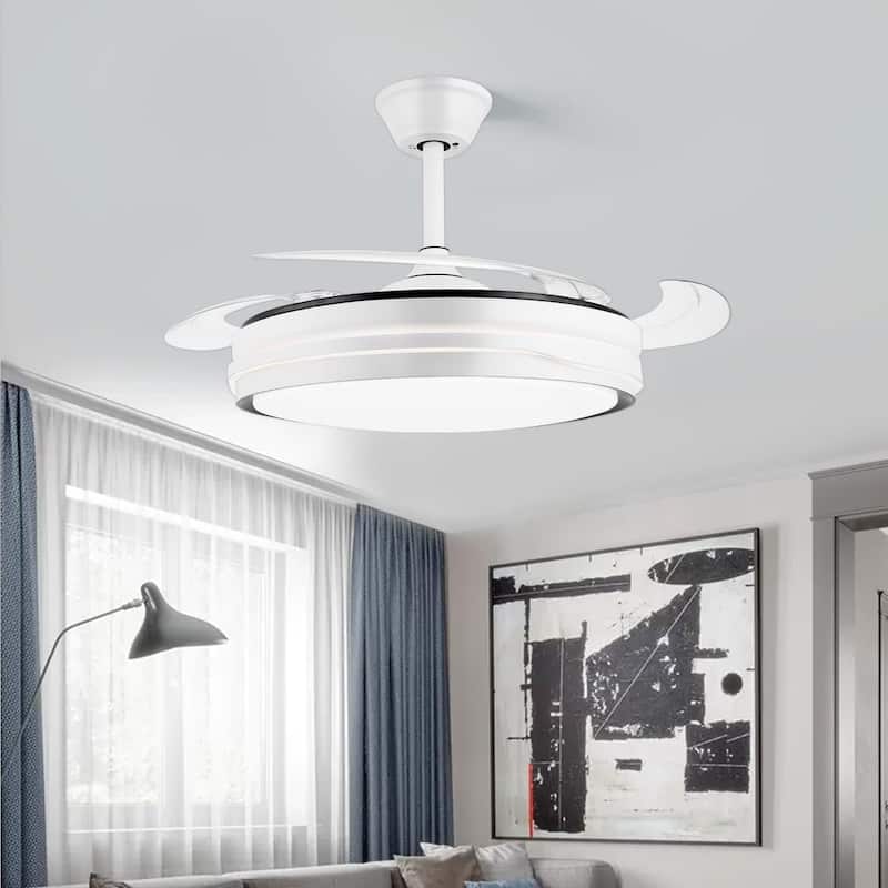 47 Inch Dimmable Ceiling Fans with LED Lighting, Smart Modern Ceiling Fan, 3 Color, 4 Blades