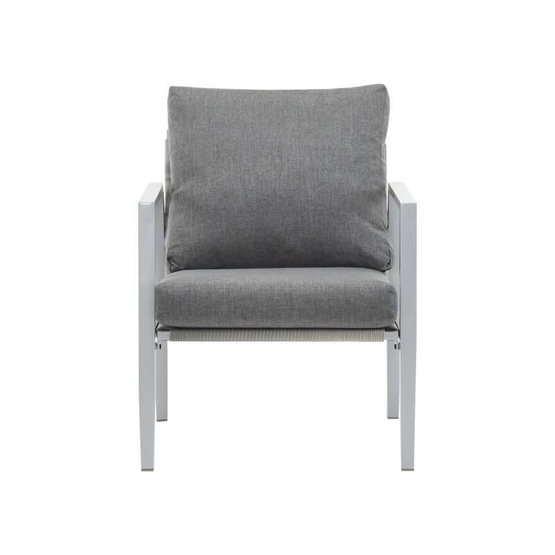 [Set of 2] Aluminum Lounge Chair with Sleek Rope Accents and Comfortable Cushions, Perfect for Modern Outdoor and Indoor Spaces