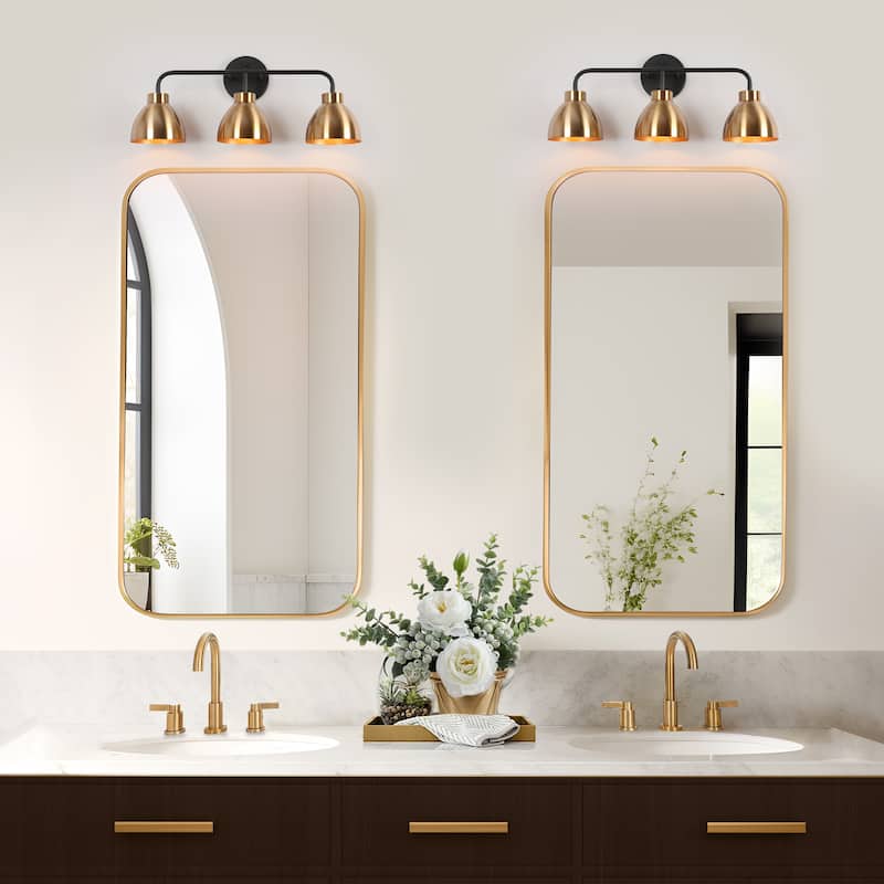 Modern 3-Light Black Gold Bathroom Vanity Lights Metal Wall Sconces