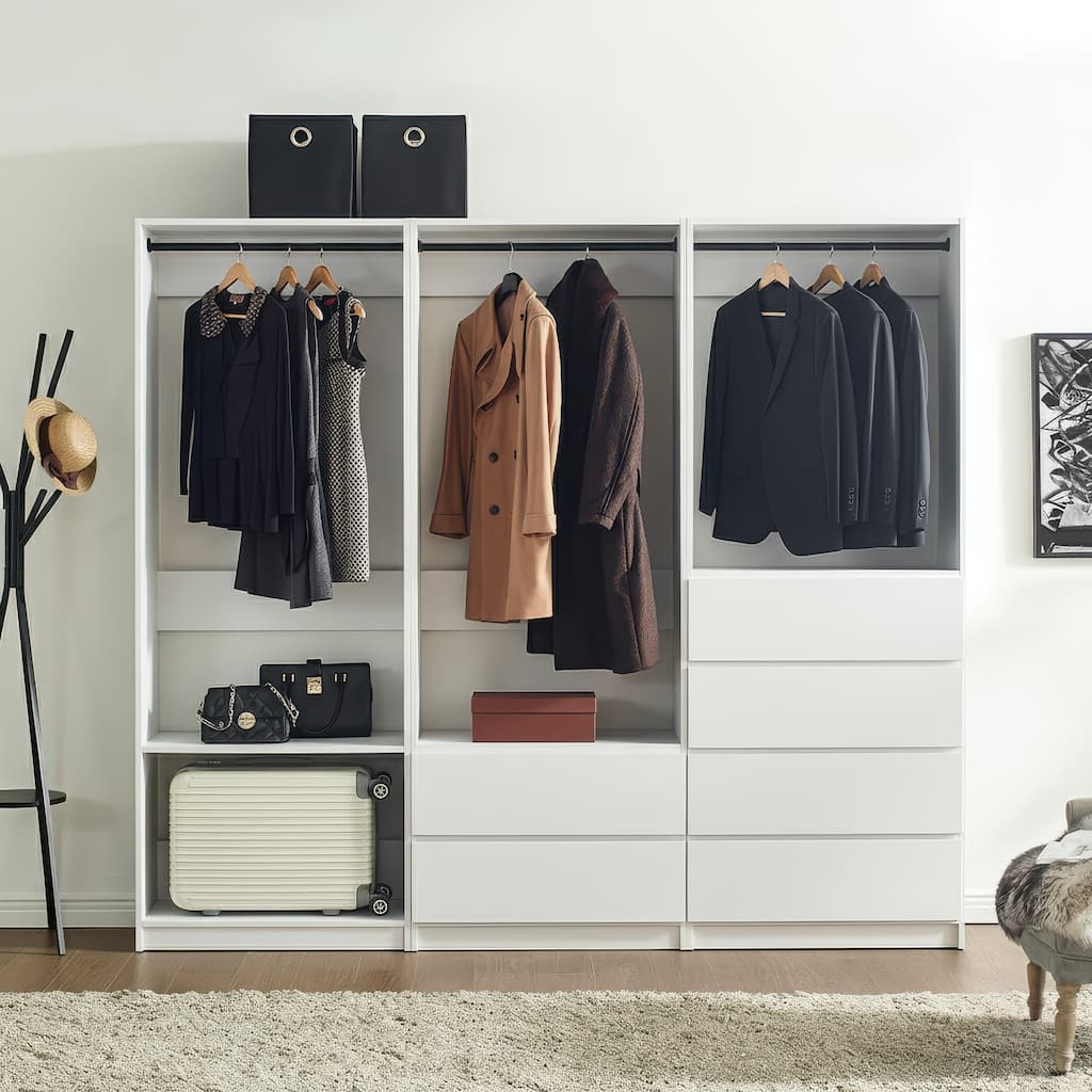 Prosper White Freestanding Walk in Wood Closet System - 94.2"W x 15.7"D x 83" H