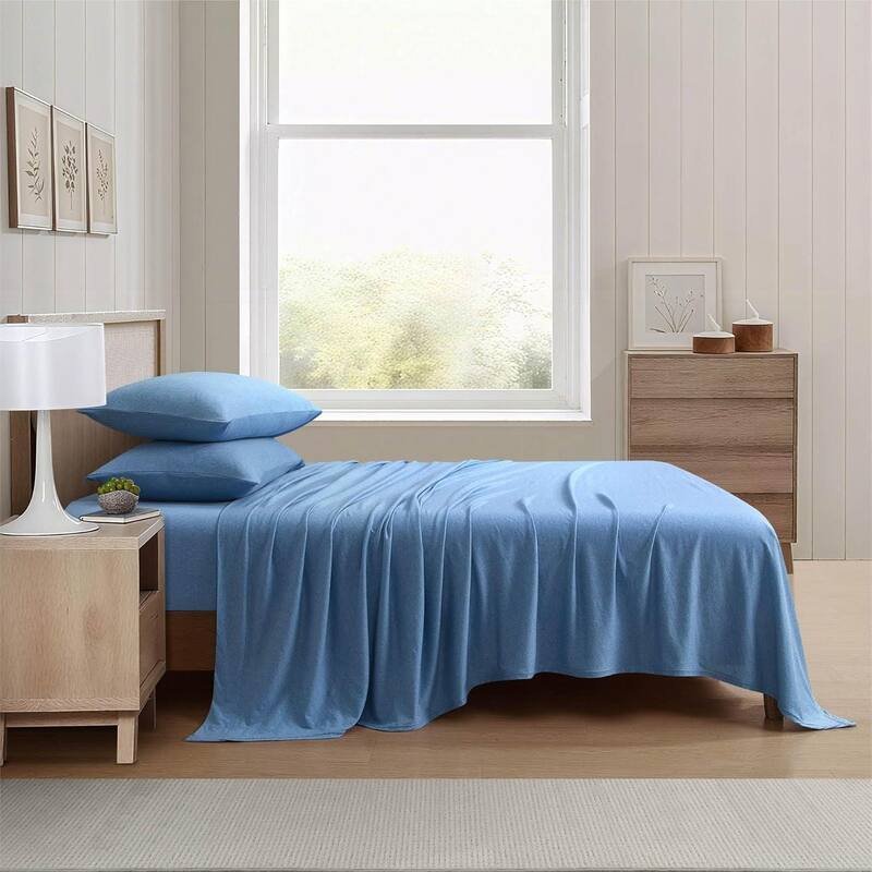 Aeropostale Super Soft Heather Blue Jersey Knit Sheet Set All-Season Comfort
