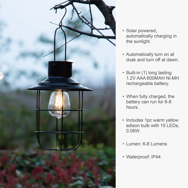 Glitzhome 9.75"H Metal Wire Solar Powered Outdoor Hanging Lantern