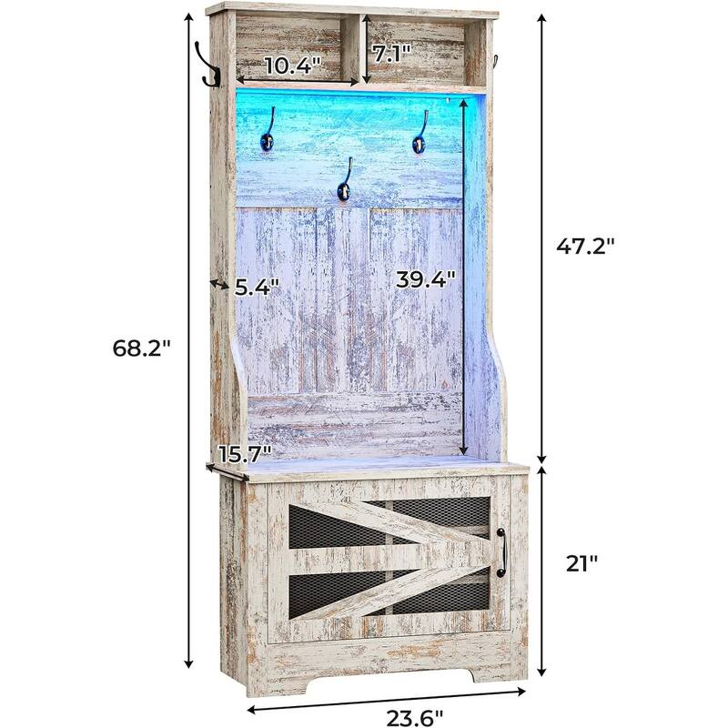 Hall Tree w/ Bench Shoe Storage Shoe Cubby Barn Door Adjustable Shelf