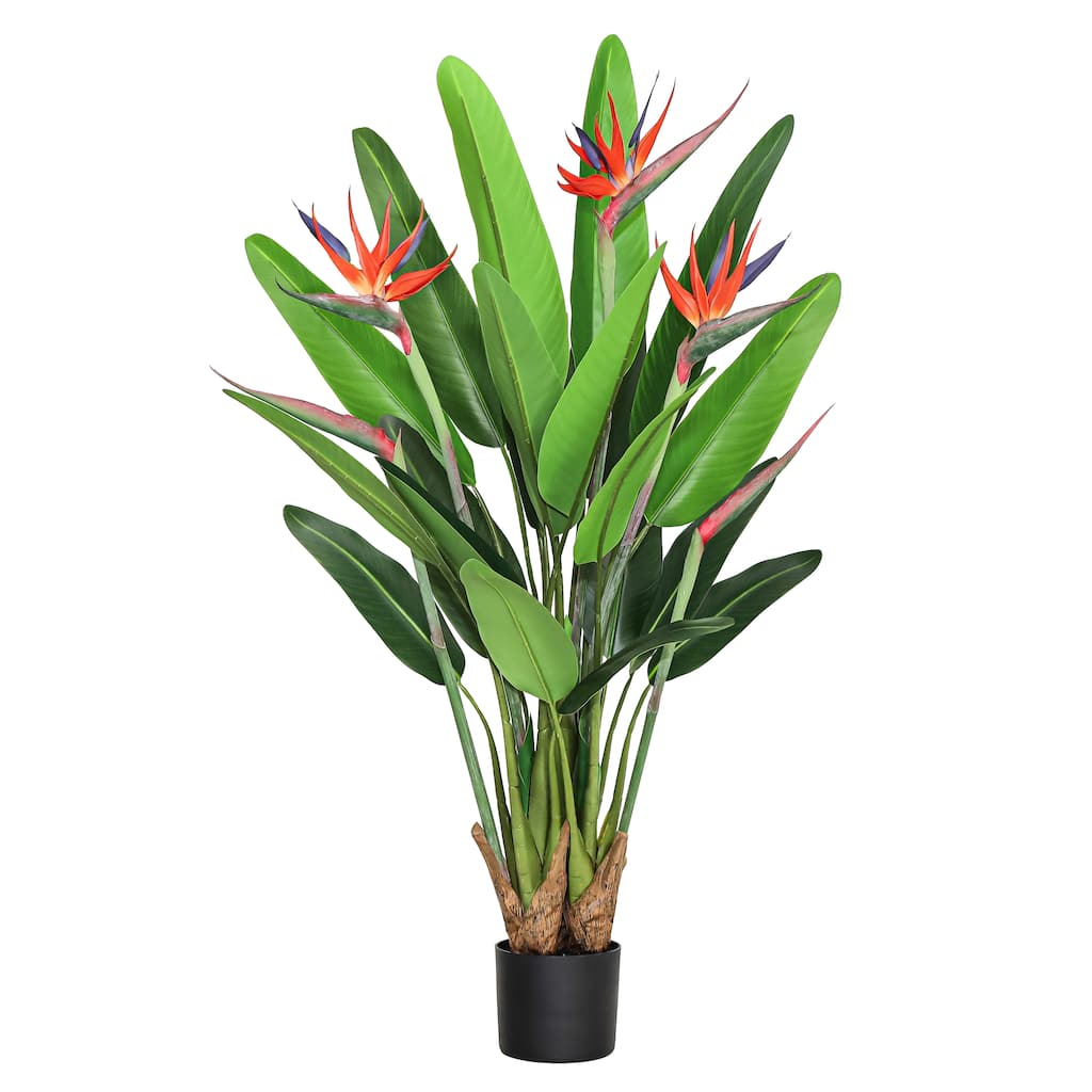 4ft Real Touch Orange Artificial Bird of Paradise Strelitzia Plant in Black Pot - 46" H x 30" W x 30" DP