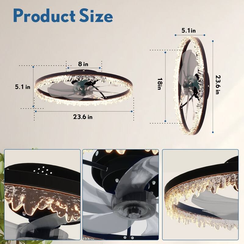 Smart LED Ceiling Fan Light Flush Mount, Dimmable with Remote Timer