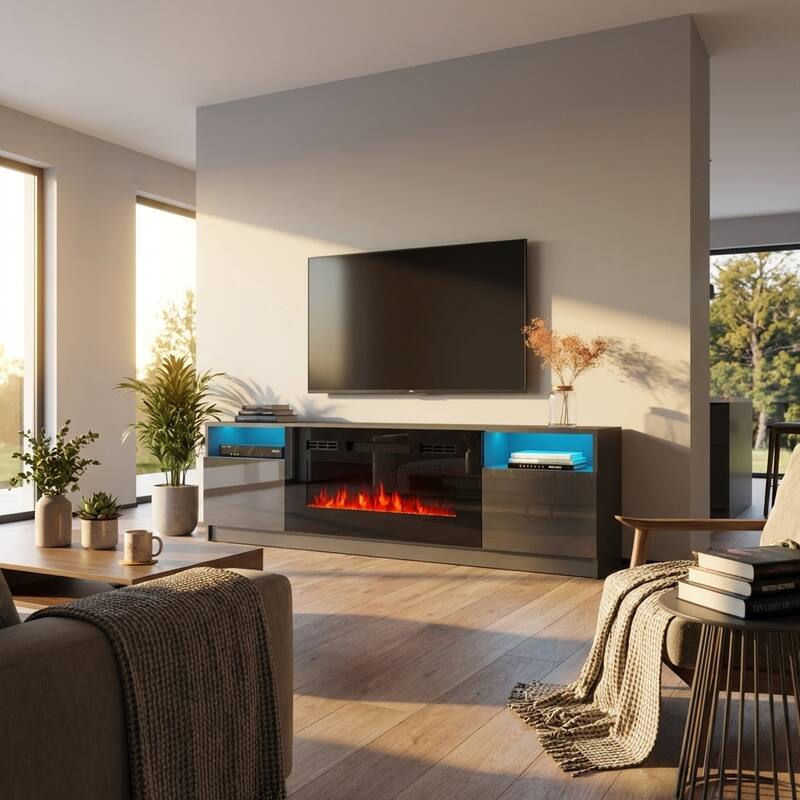 Meble Furniture York Electric Fireplace TV Stand for up to 85" TVs - 78.7"W x 22.3"H