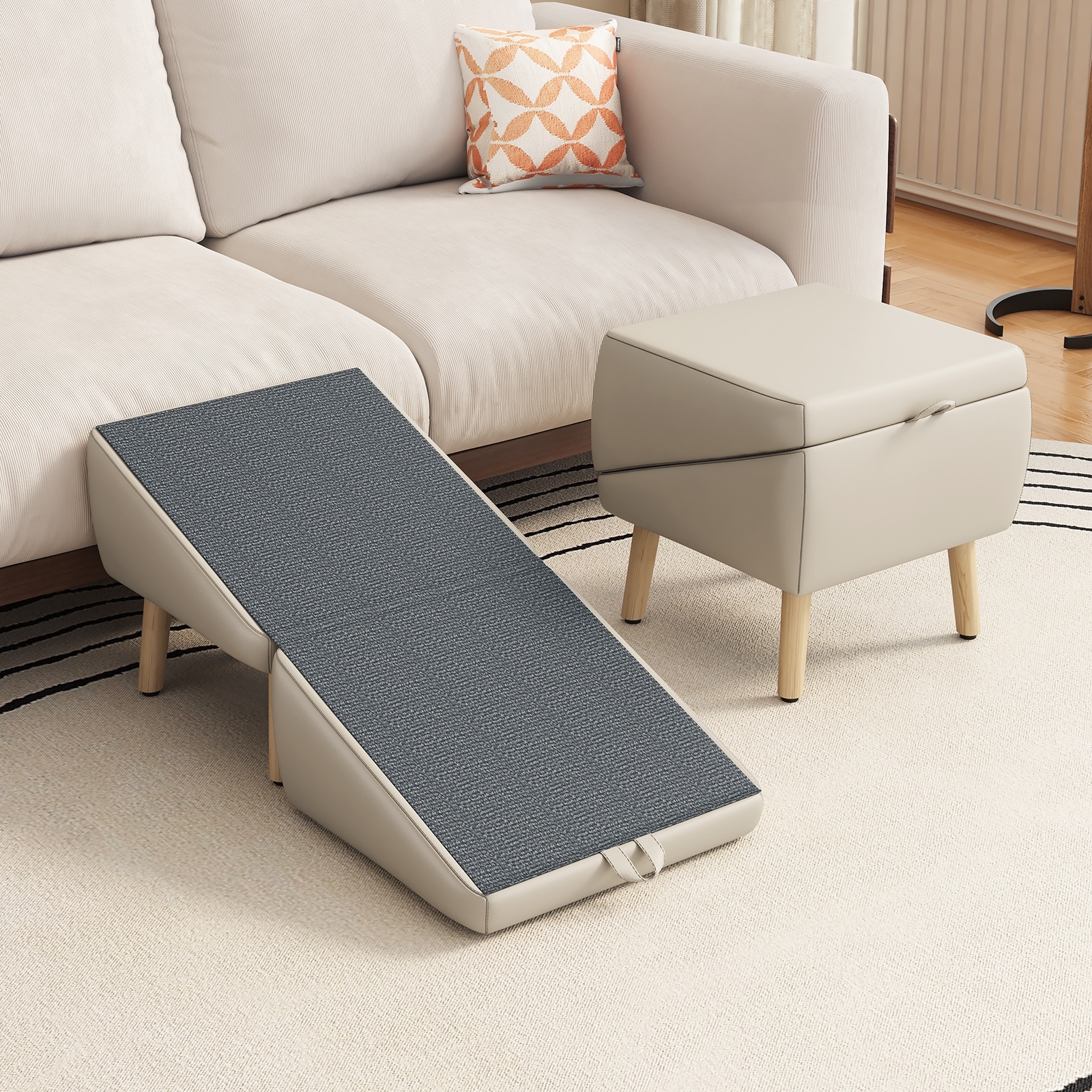 (UPGRADED) Dog Stairs for Small Dogs and Cats, Dog Ramp for Couch and Bed, Foldable 2-in-1 Wooden Pet Steps for Puppy