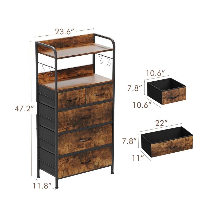 5 Dresser Drawers for Bedroom with Shelves