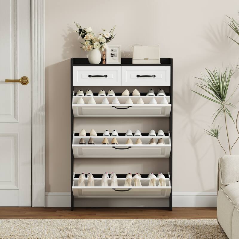 Shoe Cabinet with 3 Flip Drawers & 2 Drawers, Large Capacity Narrow Shoe Cabinet, Shoe Rack with Adjustable Shelves