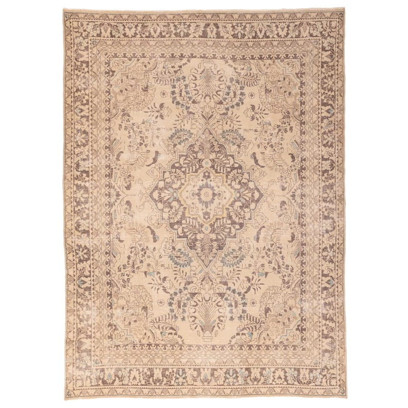 ECARPETGALLERY Hand-knotted Antalya Vintage Beige Wool Rug - 7'7 x 10'4