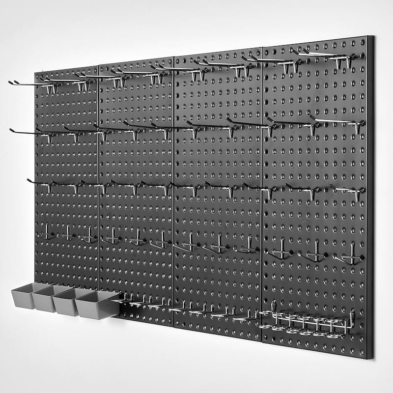 Black Steel Pegboard Panel, Wall Mount for Garage Tool Storage