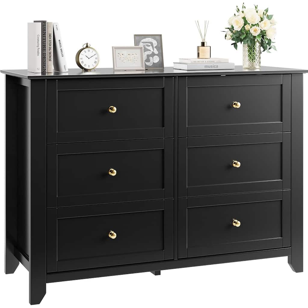 6 Drawer Dresser for Bedroom, Wooden Chest with Deep Drawers and Metal Knobs for Entryway, Hallway, or Kids Room
