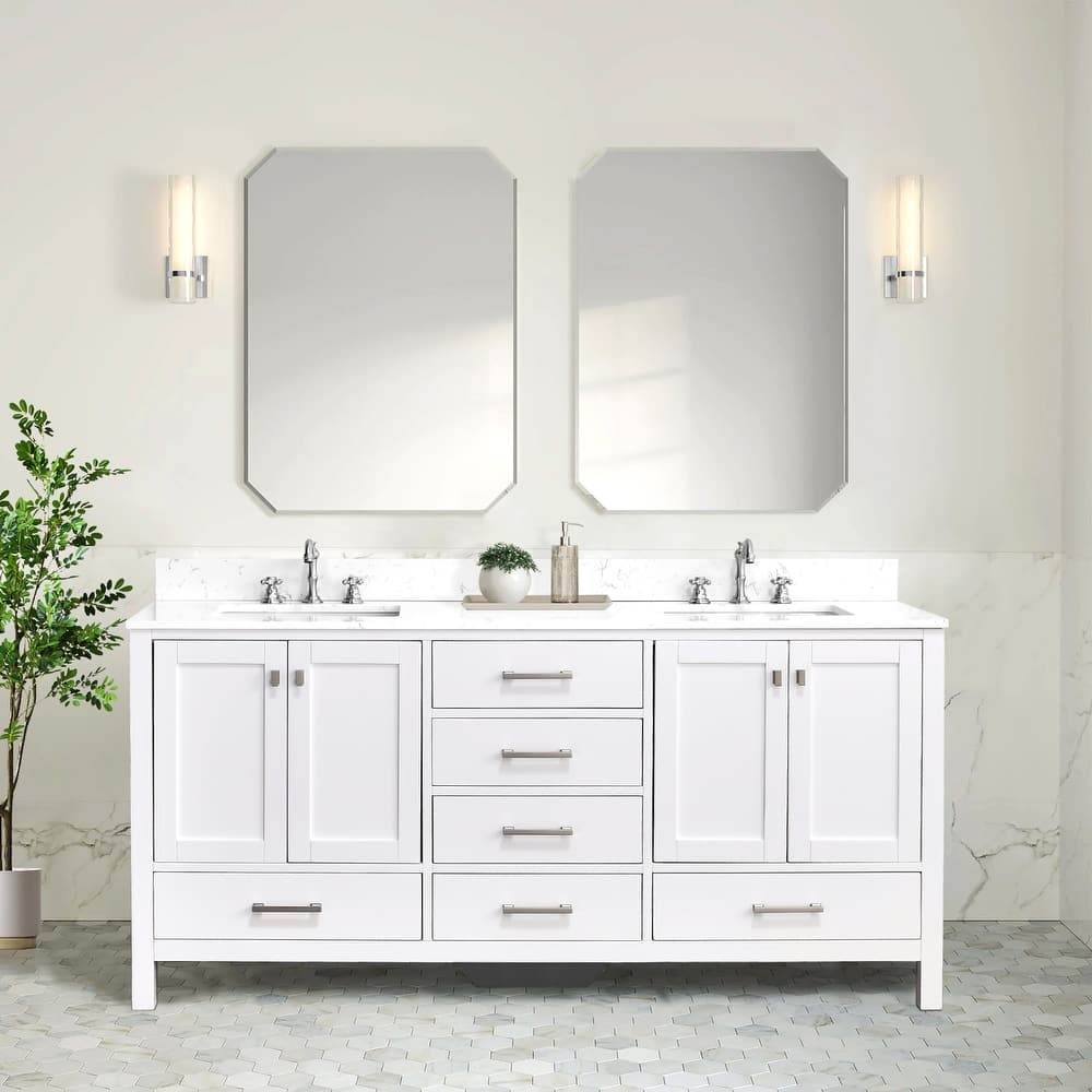 OpalithD 72 in. Bathroom Vanity with Double Sinks, Wood Bath Cabinet with Top