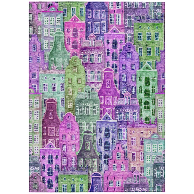 Machine Washable Indoor/ Outdoor Chantille Modern City Rug