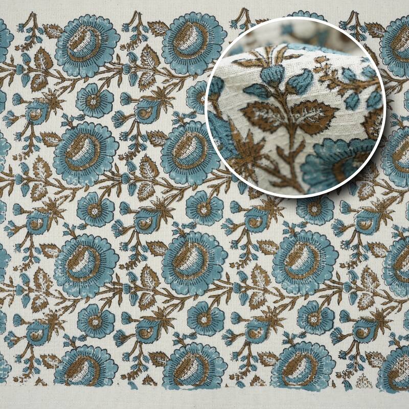 Fabdivine Honeycomb or Waffle Weave Hand Block Floral Print Hand Towel, Kitchen Gift Use