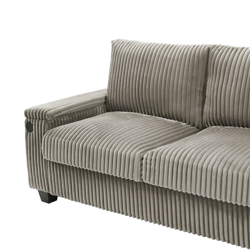 133" Corduroy 4-Seater Sofa with USB Ports, Hidden Storage Arms & Flip-Top Cup Holders