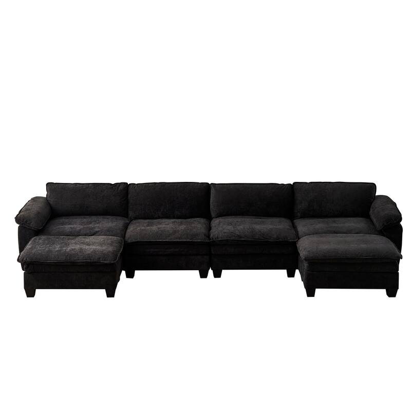 Roomfitters Large Modular 4-Seater Sofa with 2 Ottomans, U-Shaped Sectional Couch for Living Room
