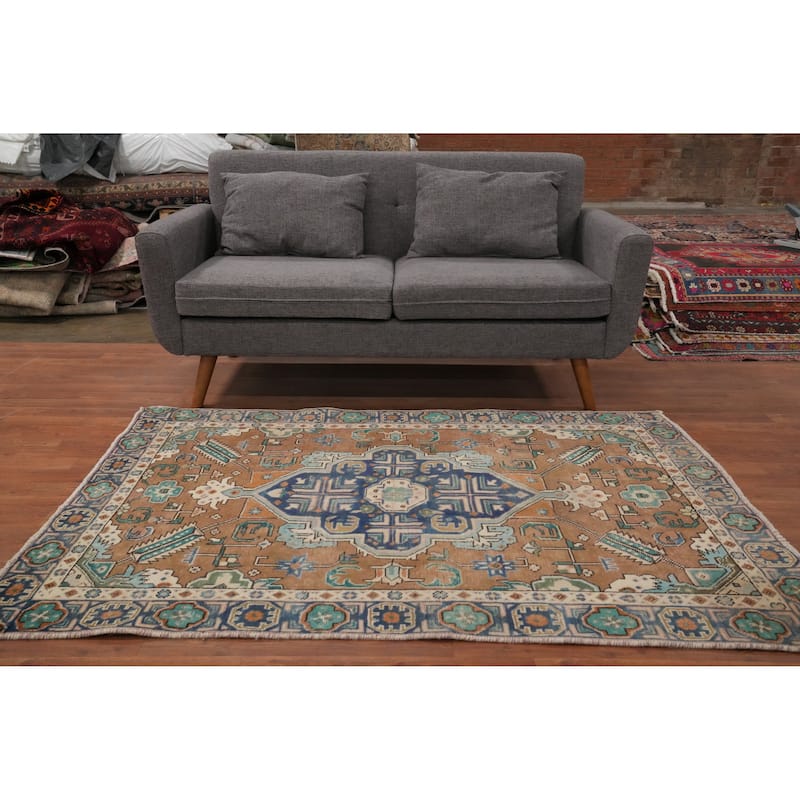 Hand Knotted Oriental 100% Wool Carpet Traditional Medallion Brown Tabriz Area Rug - 5' 10'' X 4' 2''