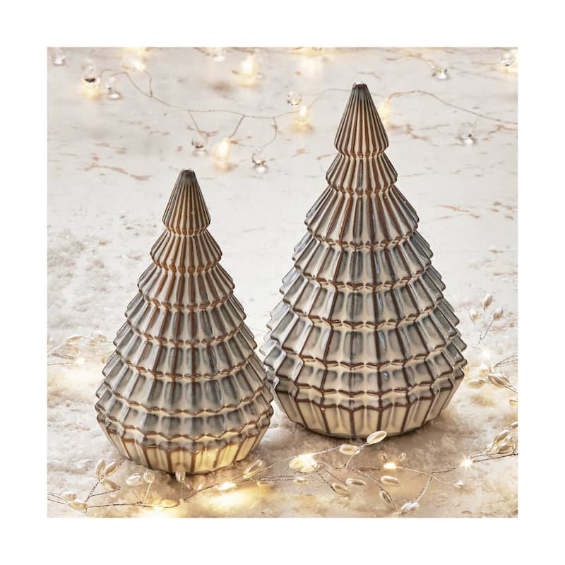 Aspen White Stoneware Christmas Tree Decorations for Tabletop or Mantel Small 7.0 inch