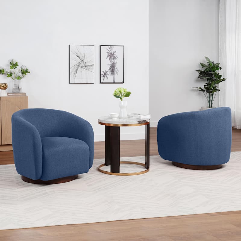 SEYNAR Modern Glam Boucle Fabric Round 360 Degree Swivel Barrel Chair Set of 2 - Navy