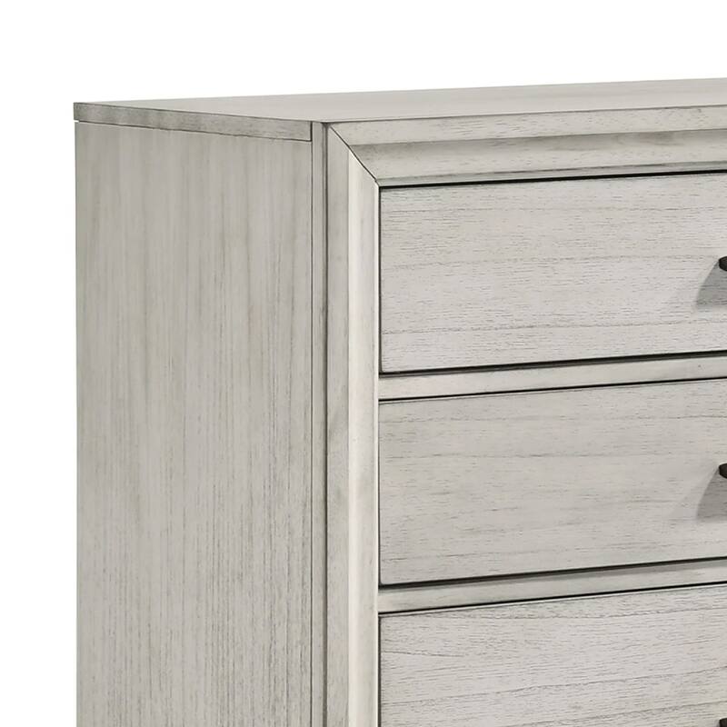 Jeni Tall Dresser Chest, 5 Drawers, Chrome Handles, Rustic White Mist